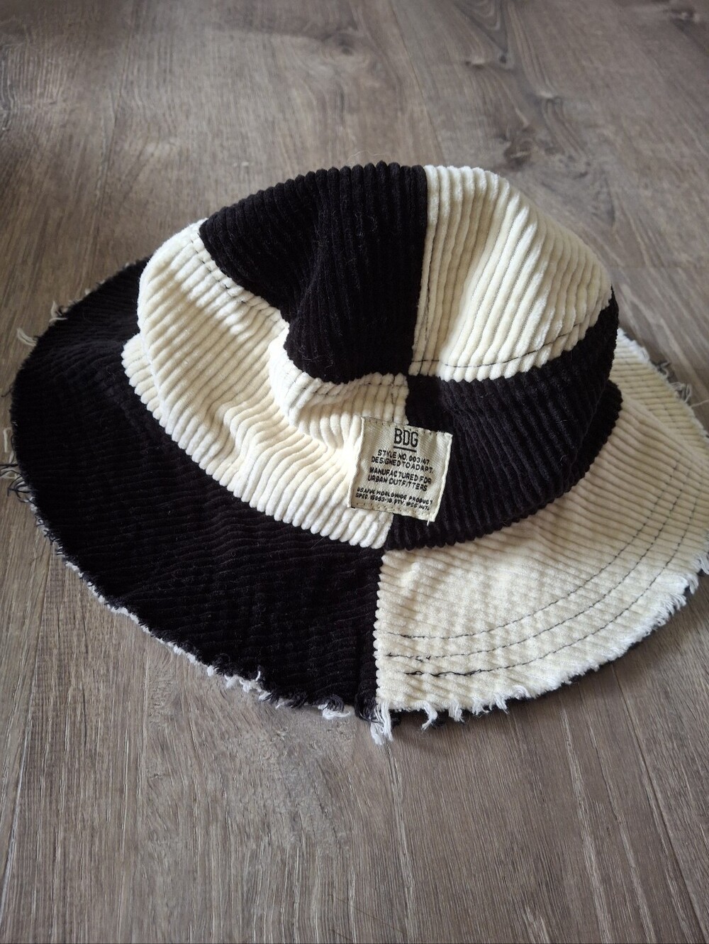 BDG Black and Cream Corduroy Patchwork Bucket Hat